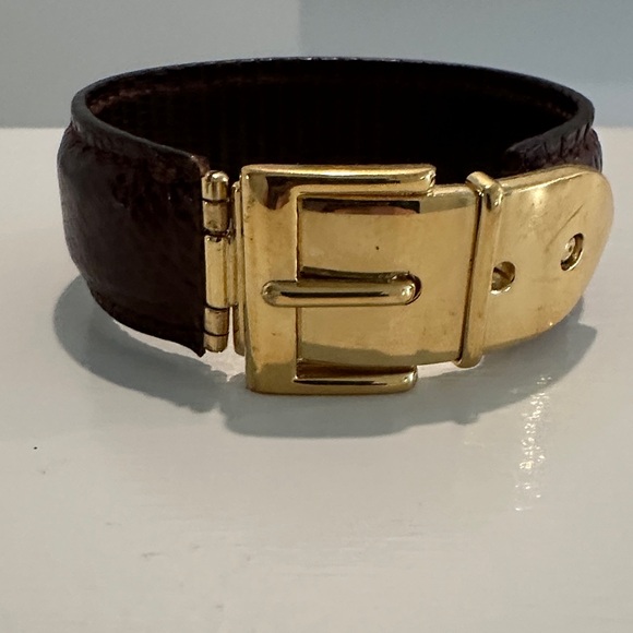 Gucci Jewelry - VTG Gucci Brown Leather Gold Buckle Bracelet